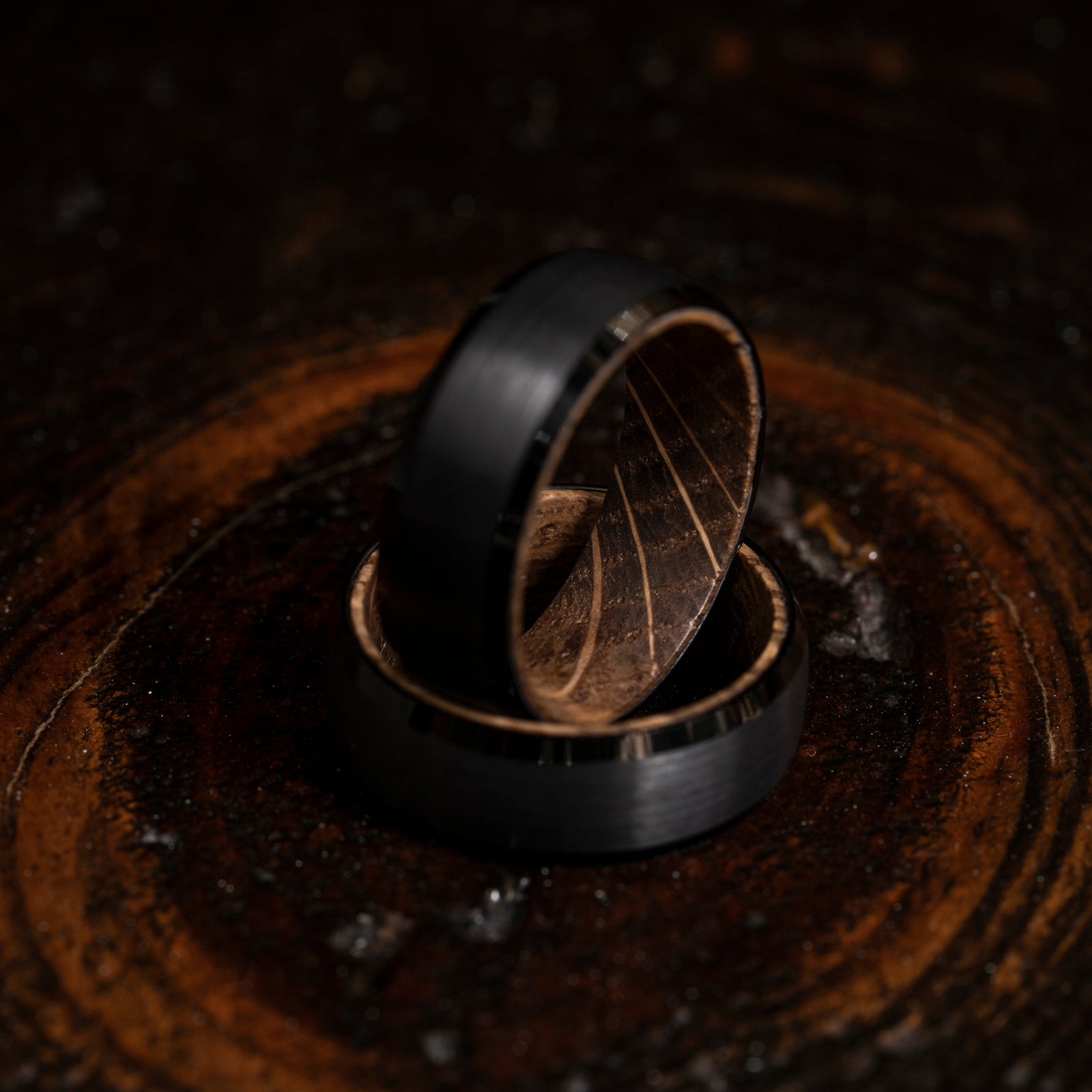 "Artemis" Whiskey Inlay x Black Tungsten Ring