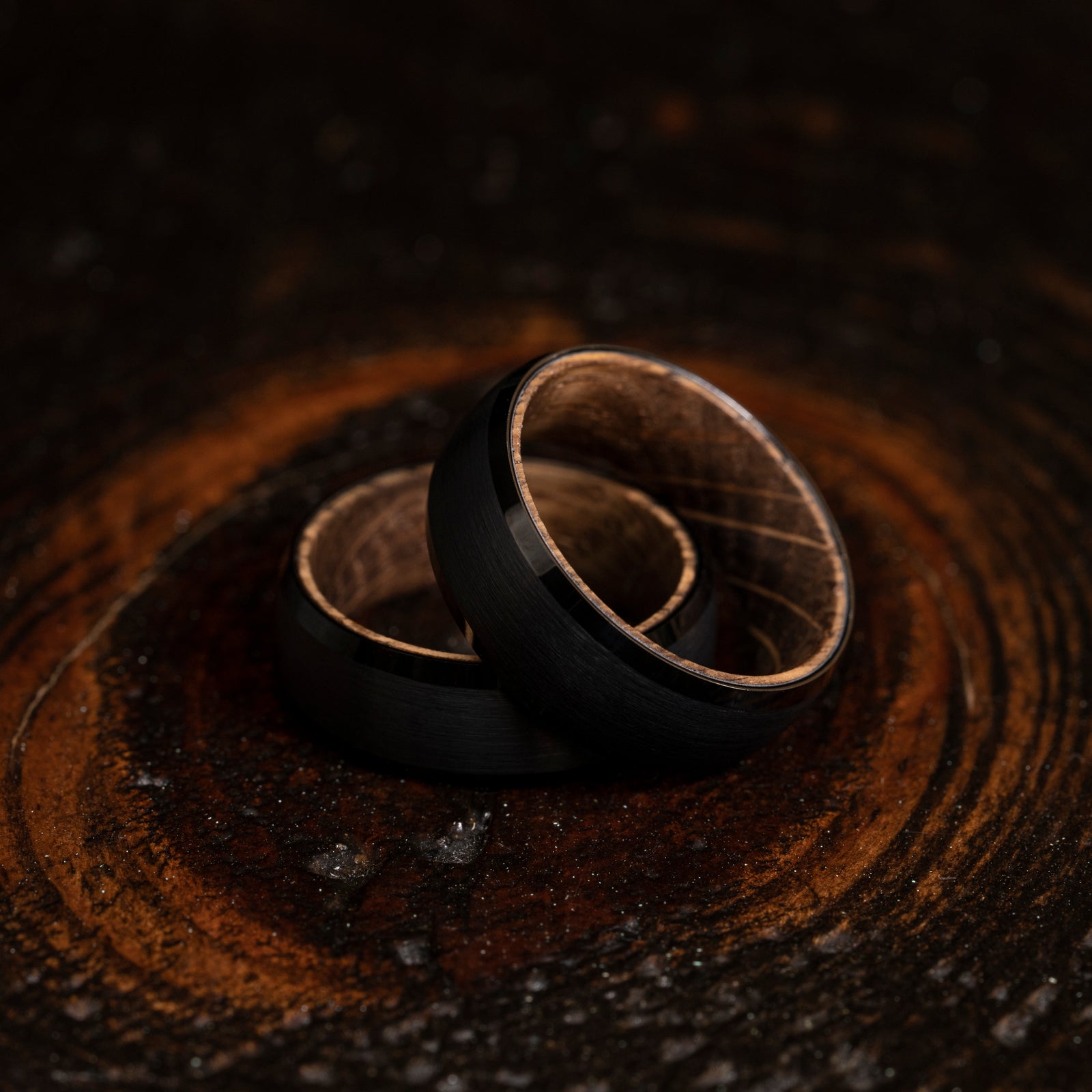 "Artemis" Whiskey Inlay x Black Tungsten Ring