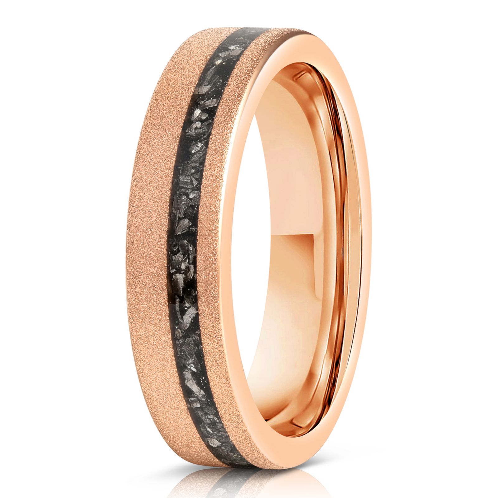 "Dionysus" Sandblasted Tungsten Carbide Ring- Womens Rose Gold w/ Meteorite- 5mm
