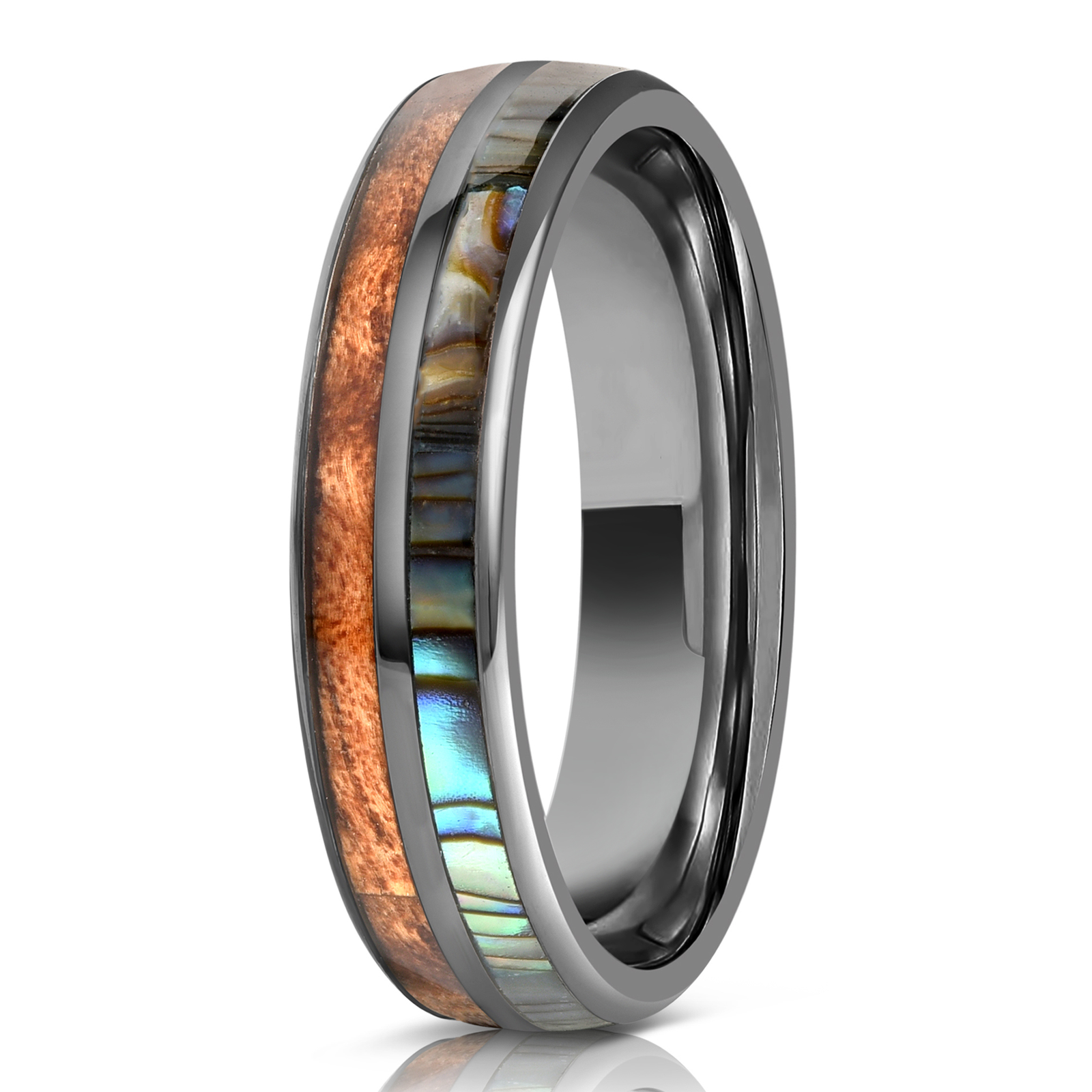 "Dionysis" Womens Tungsten Carbide Ring- Gunmetal X Abalone- 5mm
