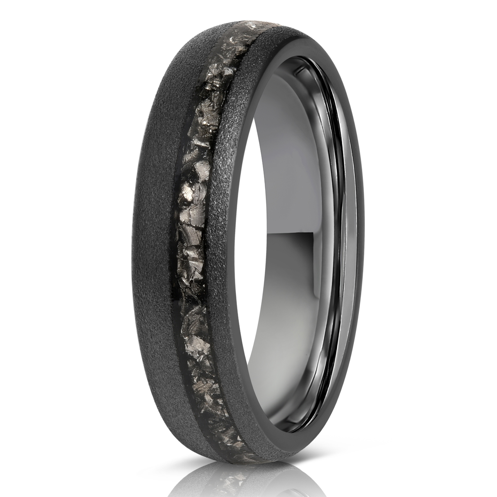 "Dionysus" Sandblasted Tungsten Carbide Ring- Womens Black w/ Meteorite- 5mm