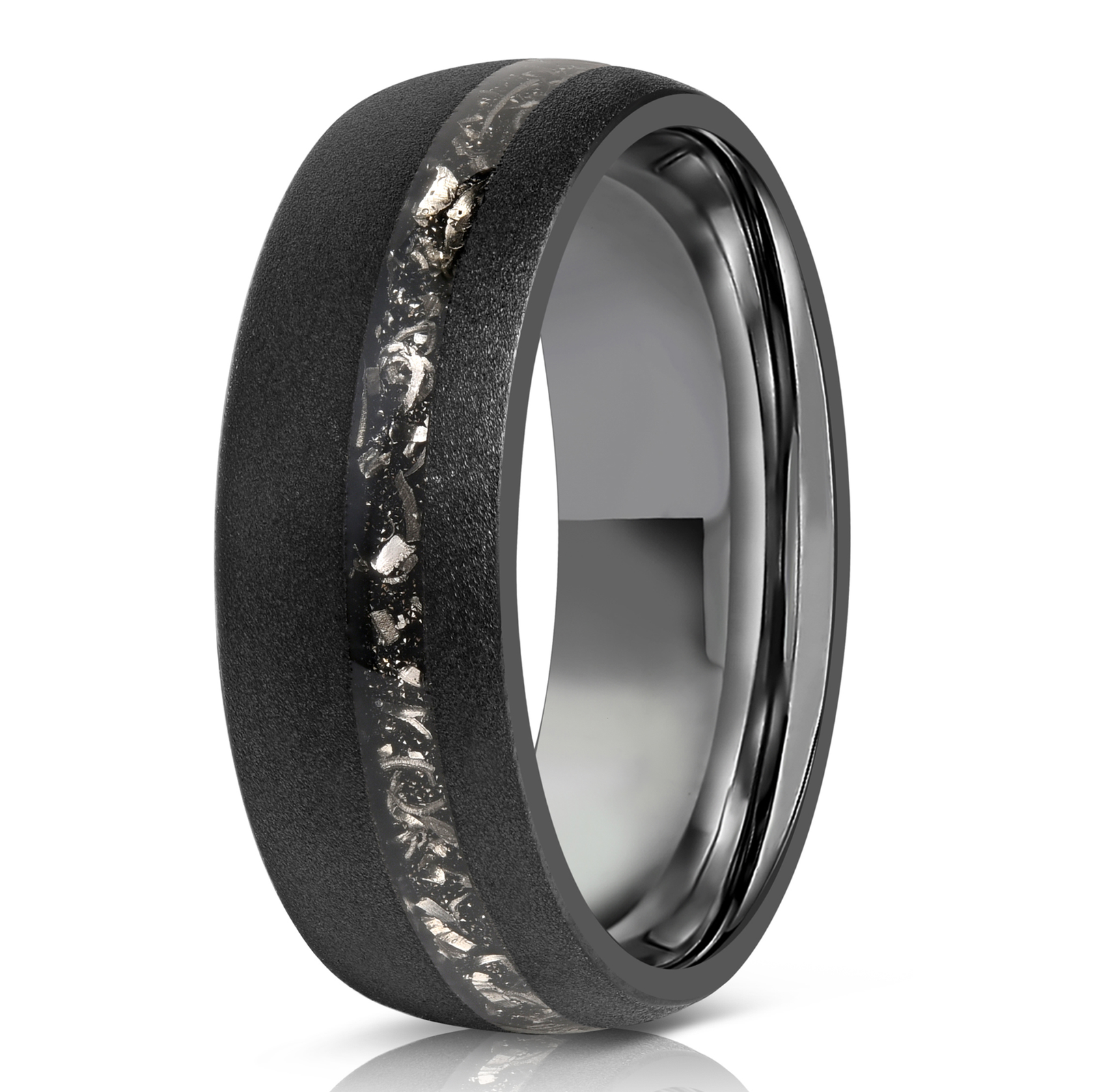 "Dionysus" Sandblasted Tungsten Carbide Ring- Black w/ Meteorite- 8mm