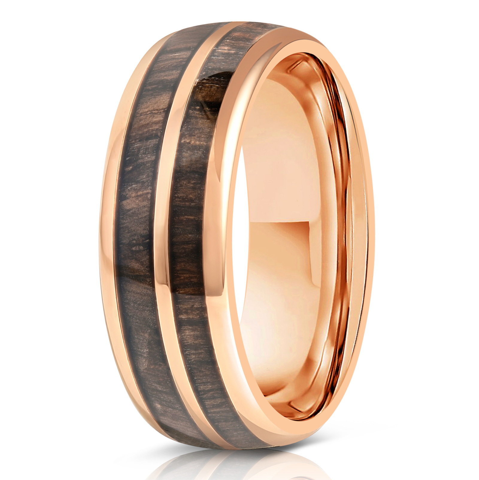 "Dionysus" Ancient Bog Oak Double Barrel Rose Gold Tungsten Ring