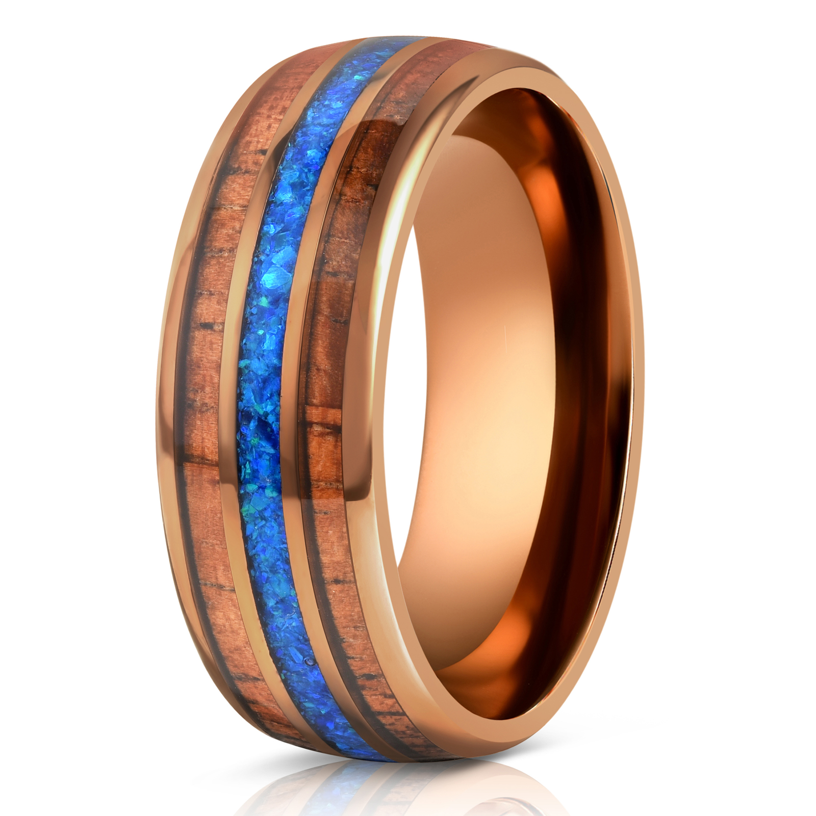 "Dionysus" Whisky Barrel x Blue Opal Smoked Rose Gold Tungsten Ring