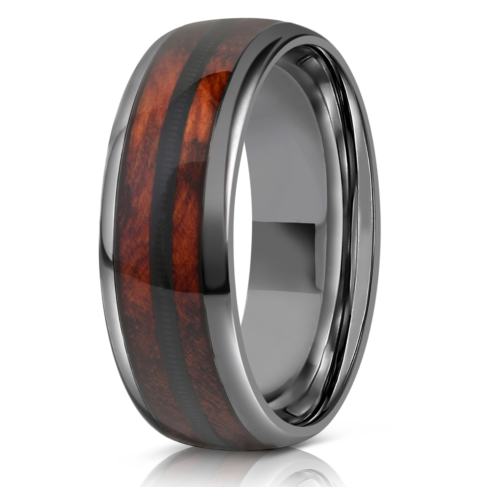 "Dionysus" Ironwood Wood x Guitar String Ring- Gunmetal Tungsten