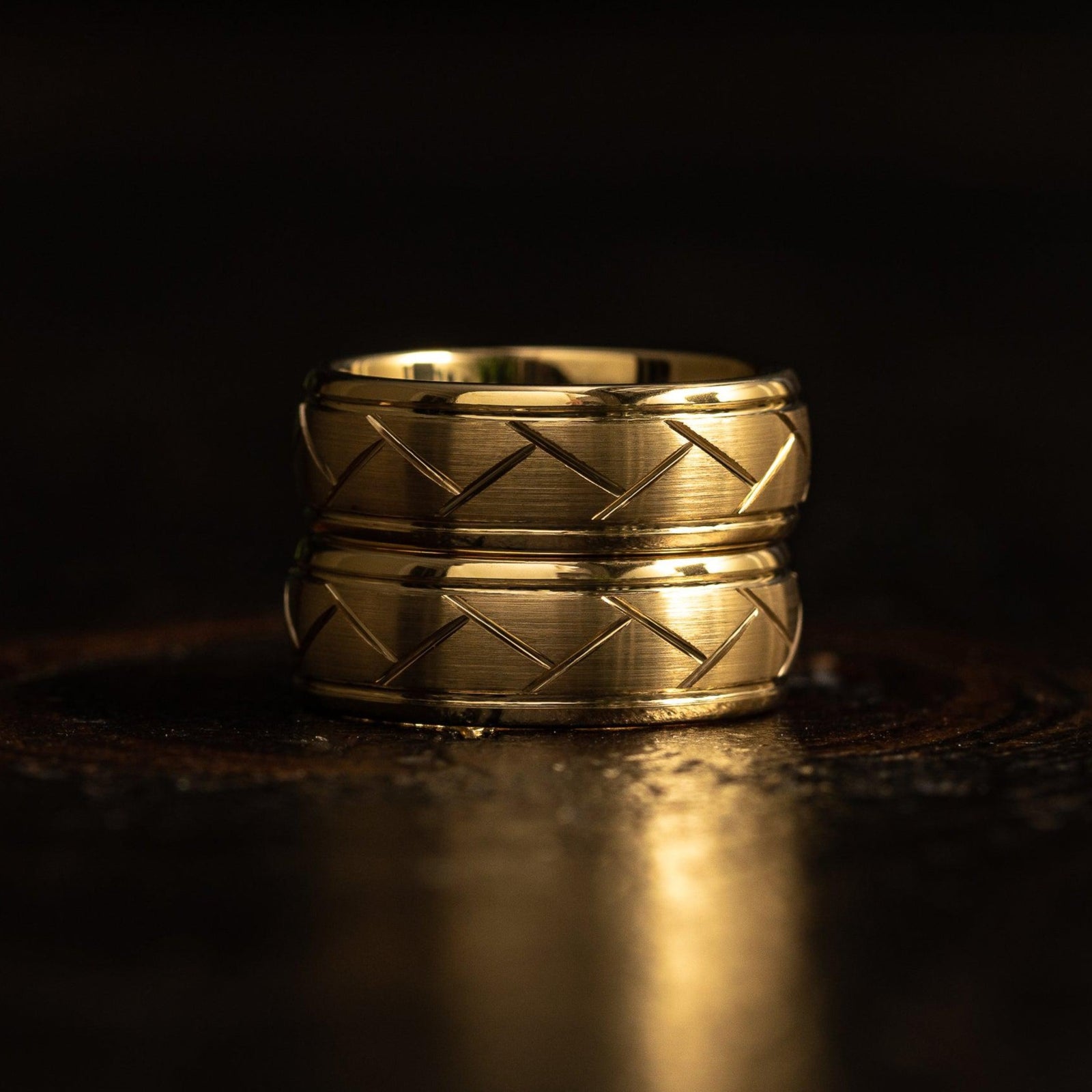 "Aries" Yellow Gold Tungsten Carbide Ring- Domed with Cut- 8mm