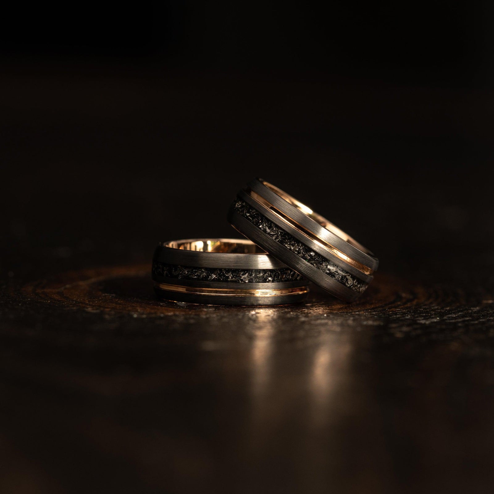 "Dionysus" Meteorite Gunmetal/Rose Gold Tungsten Ring