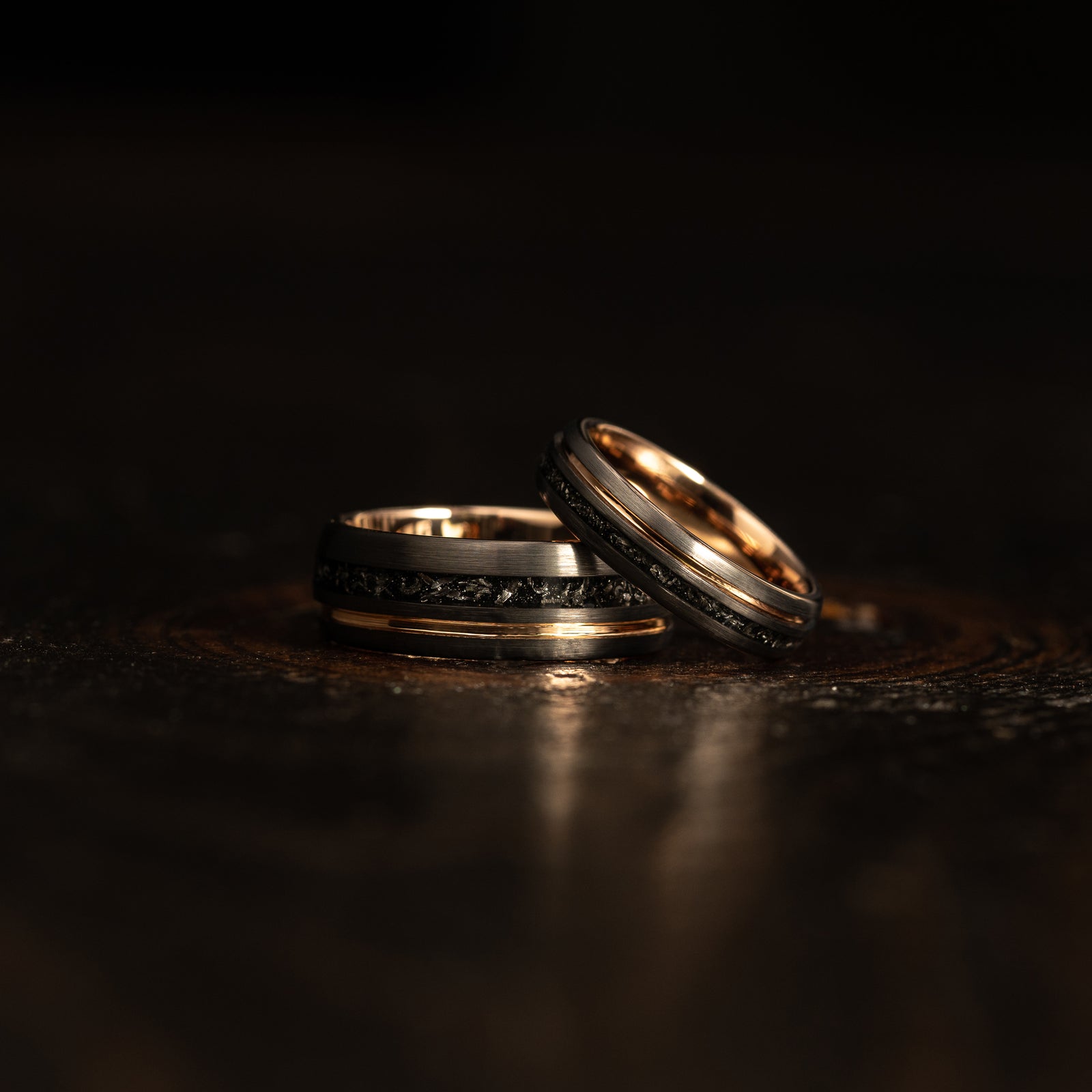 "Dionysus" Meteorite Gunmetal/Rose Gold Tungsten Ring