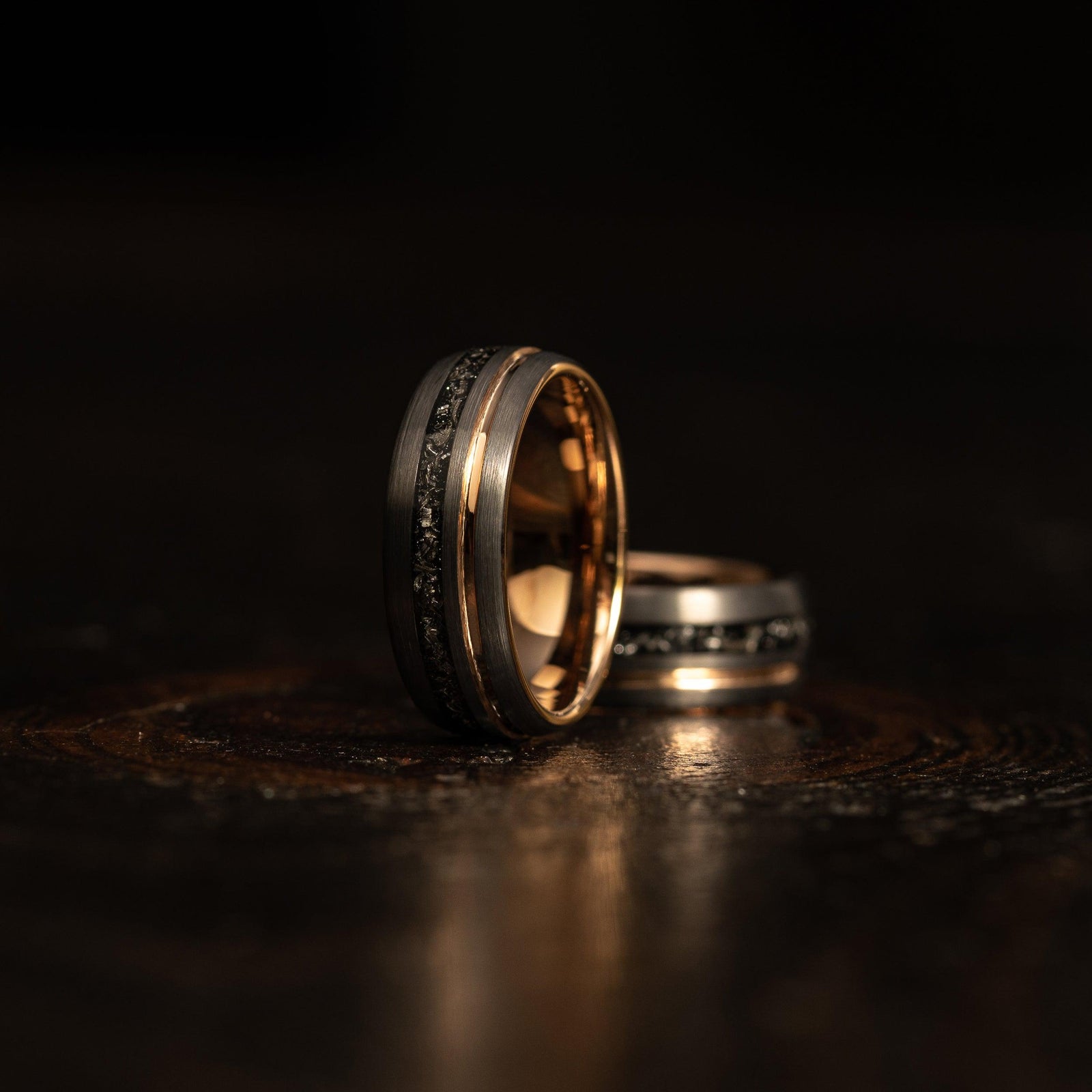 "Dionysus" Meteorite Gunmetal/Rose Gold Tungsten Ring