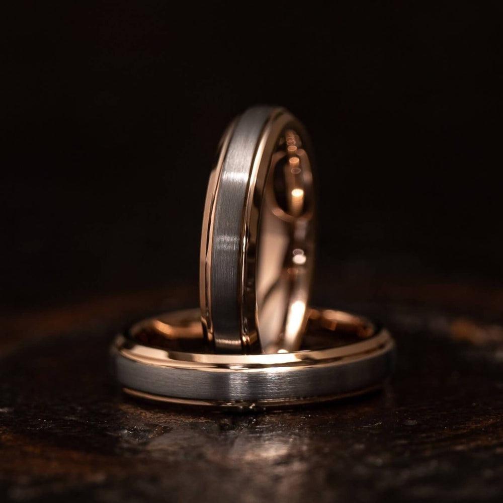 "Apollo" Womens Tungsten Carbide Ring- White Gold w/ Rose Gold Strip- 4mm-Rings By Lux