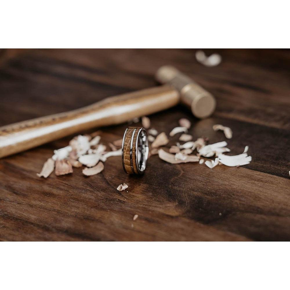 "Atlas" Whisky Barrel Silver Tungsten Ring-Rings By Lux