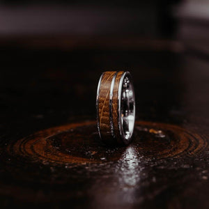 "Atlas" Whisky Barrel Silver Tungsten Ring-Rings By Lux