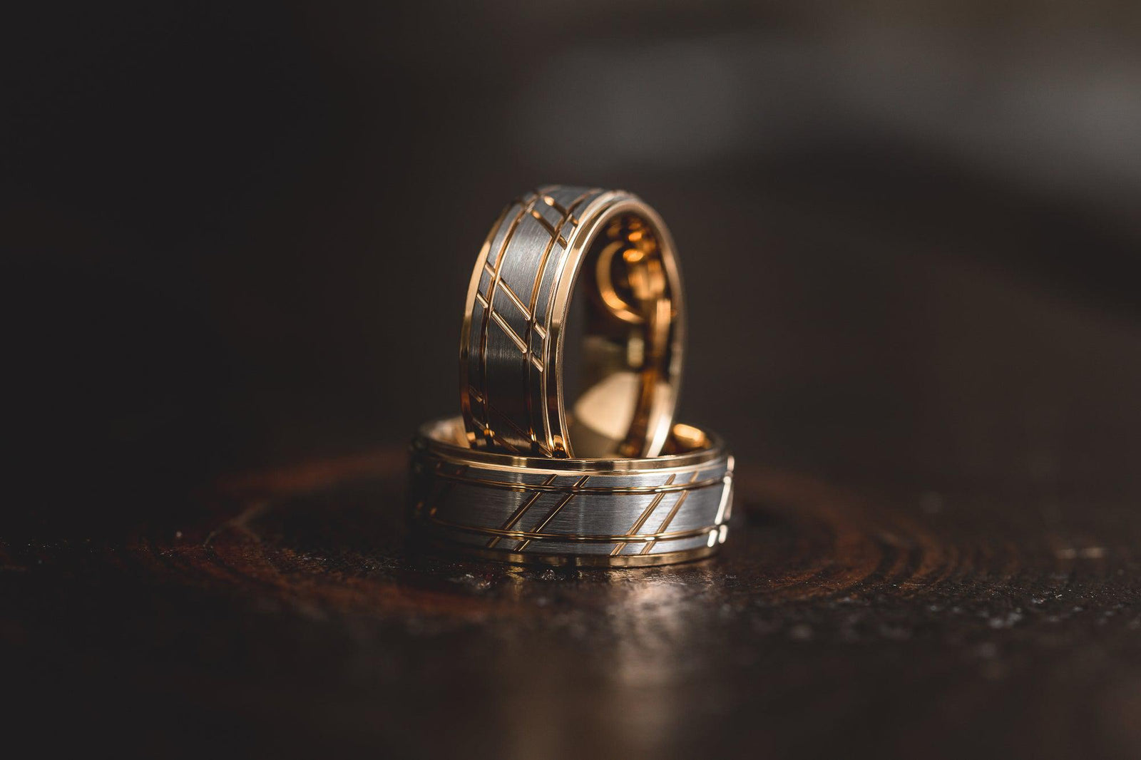 "Apollo" Silver/Yellow Gold Tungsten Carbide Ring- Flat- 6mm/8mm