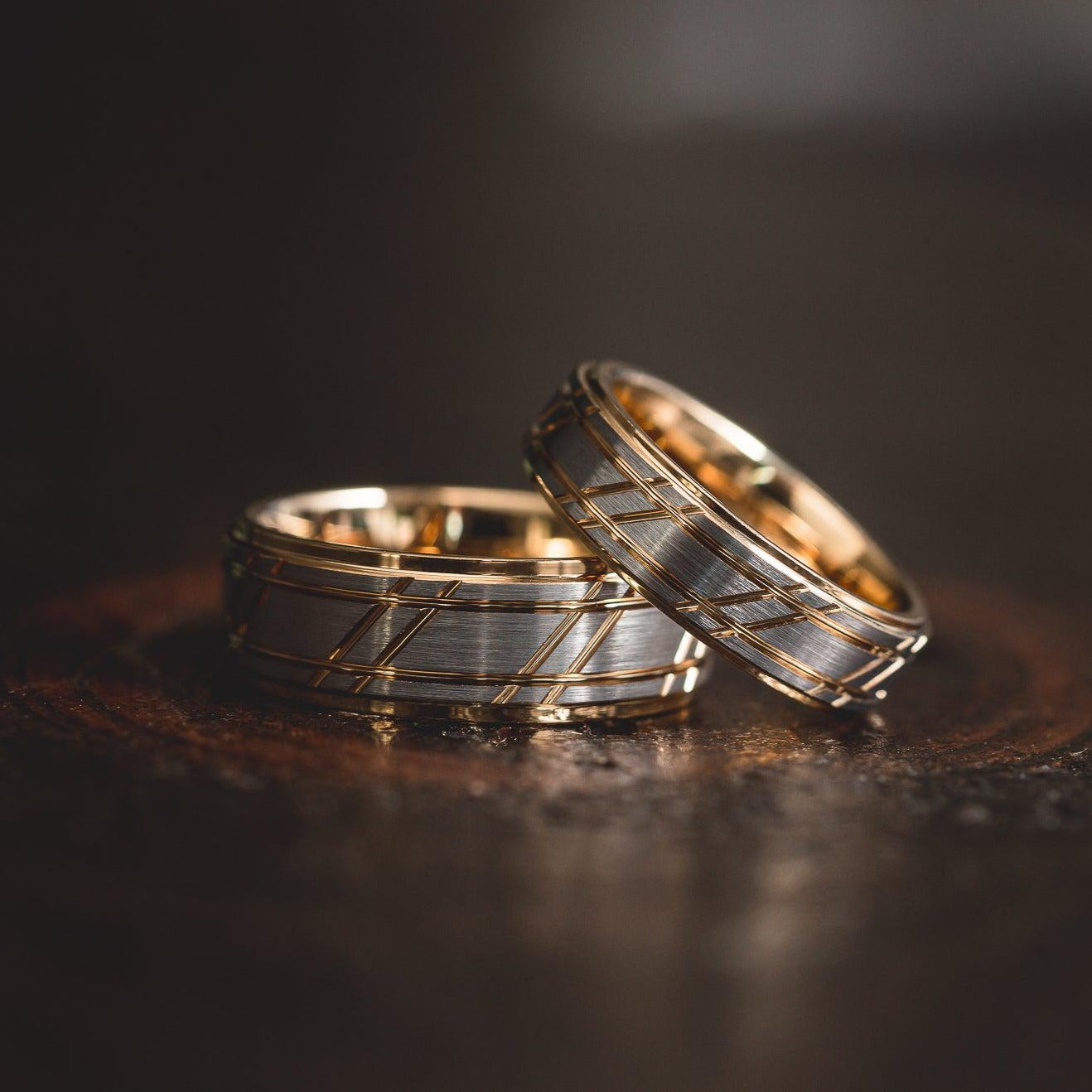 "Apollo" Silver/Yellow Gold Tungsten Carbide Ring- Flat- 6mm/8mm