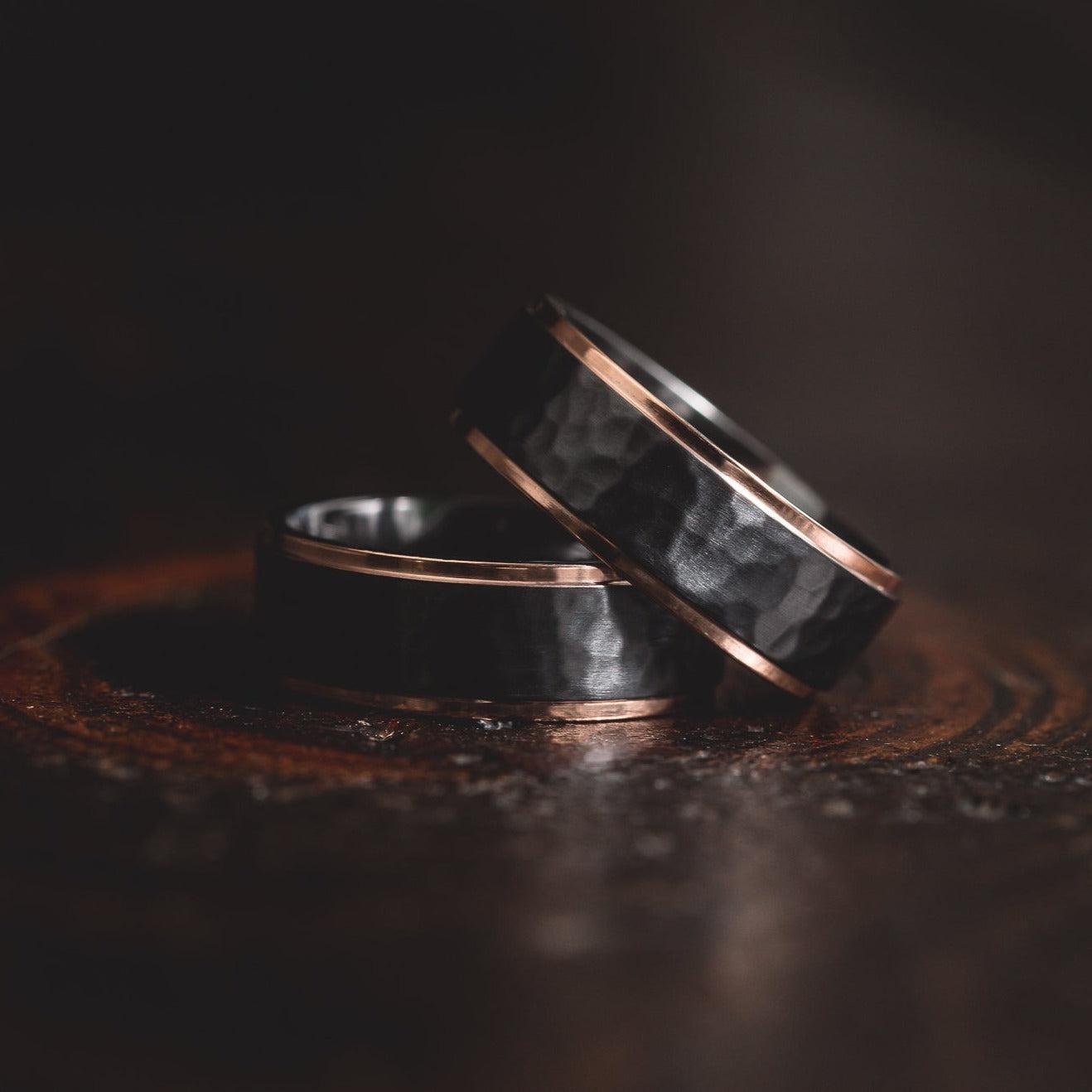 "Hades" Hammered Black Zirconium x Rose Gold Tungsten- 8mm