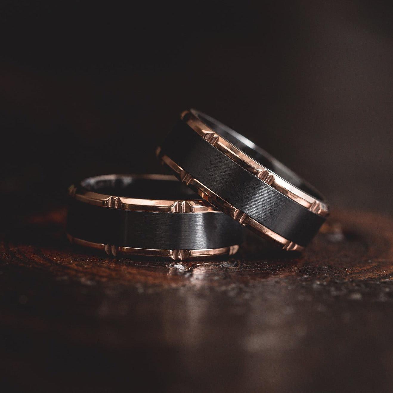 "Hades" Black Zirconium x Rose Gold Tungsten- 6mm/8mm