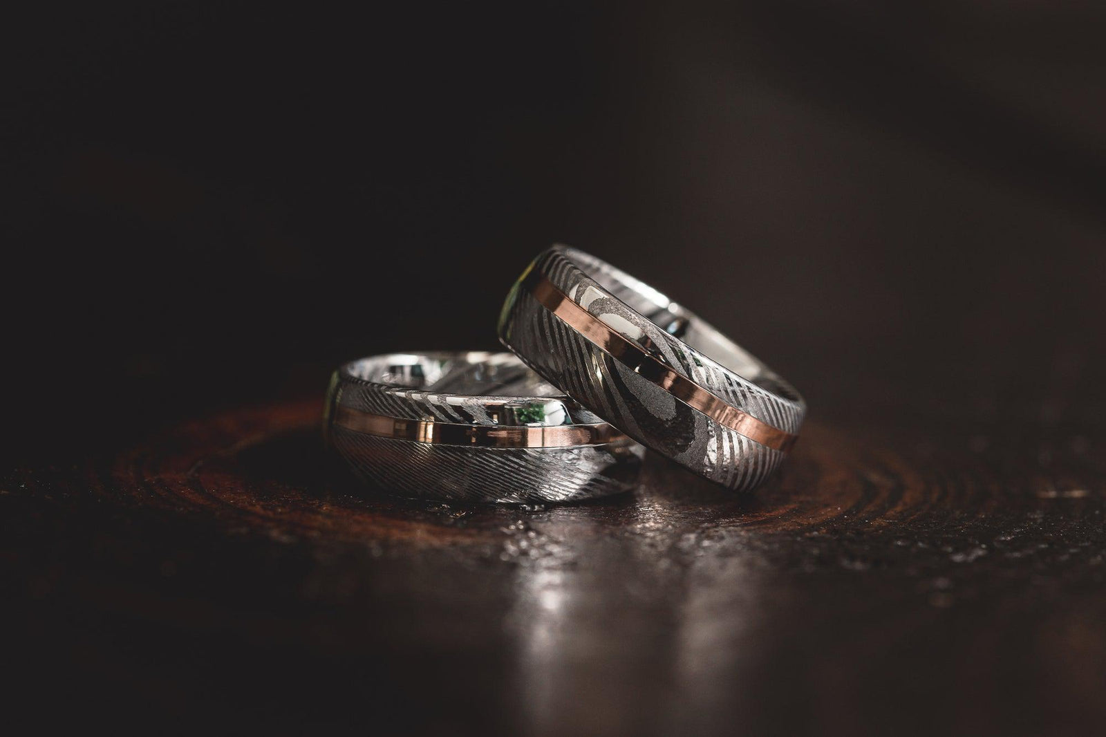 Polished "Poseidon" Steel with Rose Gold Strip Ring