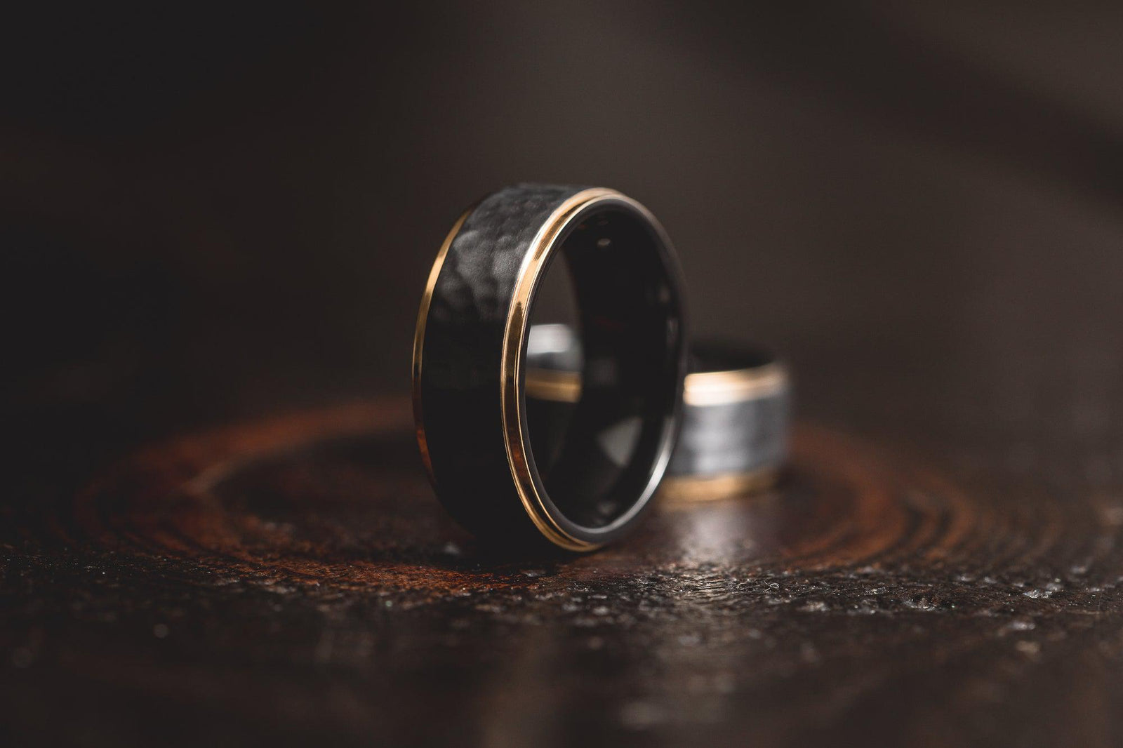 "Hades" Hammered Black Zirconium x Yellow Gold tungsten- 8mm