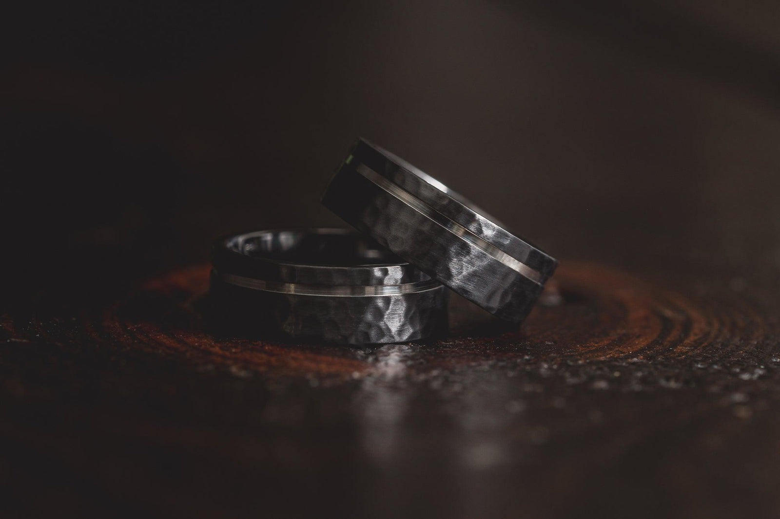 "Hades" Hammered Black Zirconium x Silver Strip- 8mm