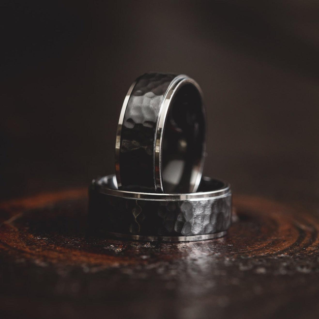 "Hades" Hammered Black Zirconium x Silver 8mm