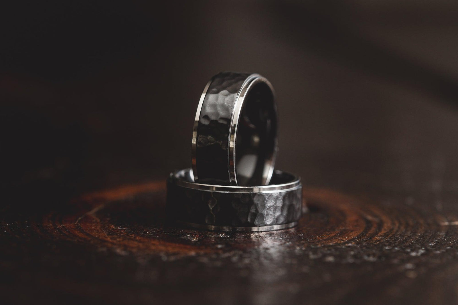 "Hades" Hammered Black Zirconium x Silver 8mm