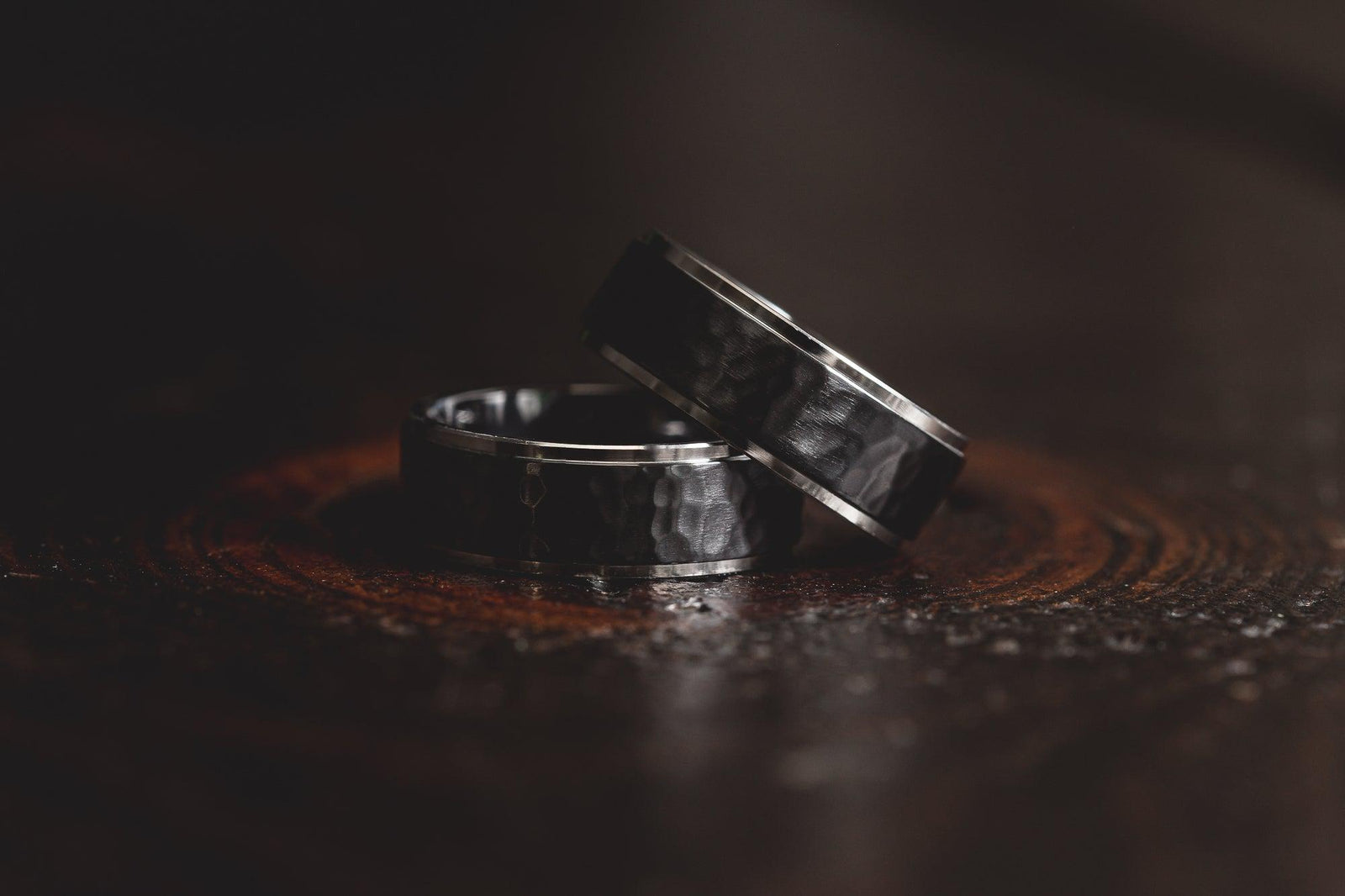 "Hades" Hammered Black Zirconium x Silver 8mm