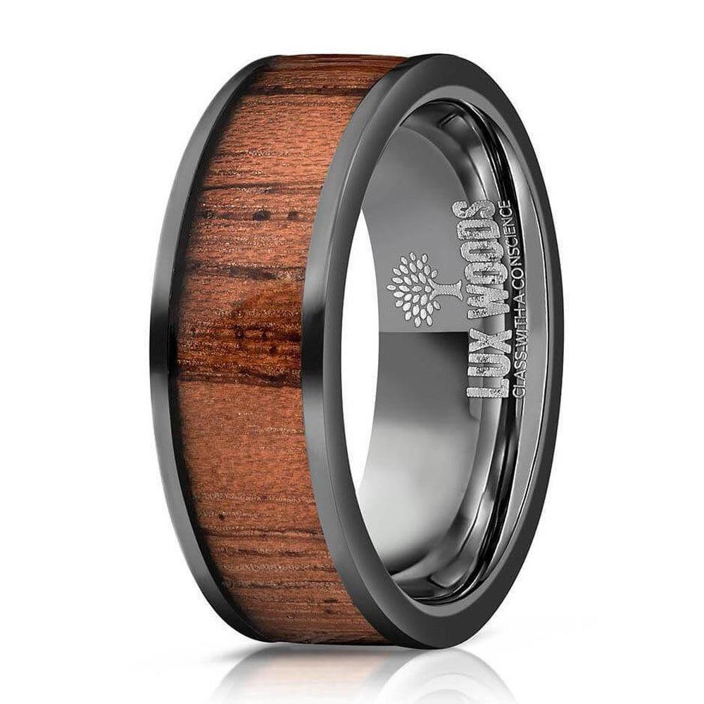"Apollo" Black Sapele Wood Inlay Ring-Rings By Lux