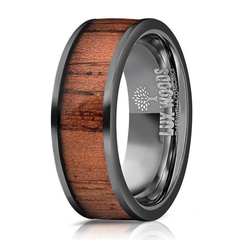 "Apollo" Black Sapele Wood Inlay Ring-Rings By Lux