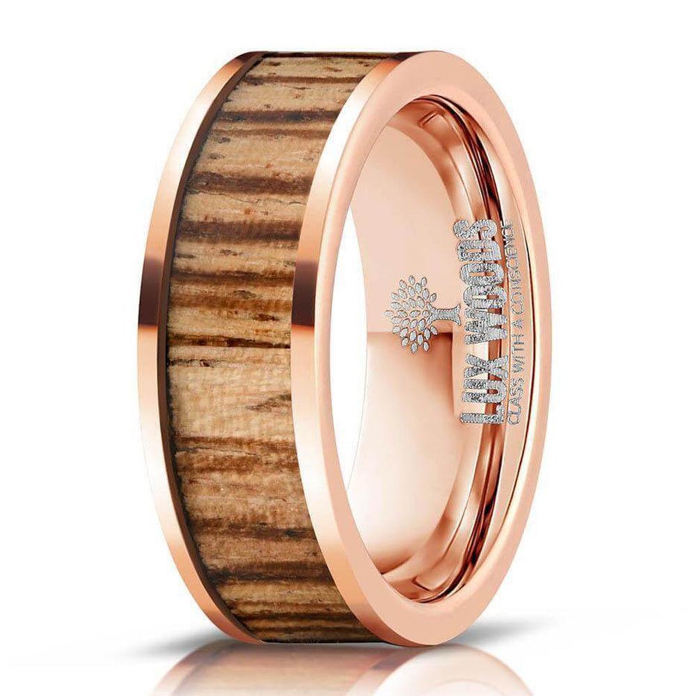 "Apollo" Rose Gold Zebrawood Inlay Ring-Rings By Lux