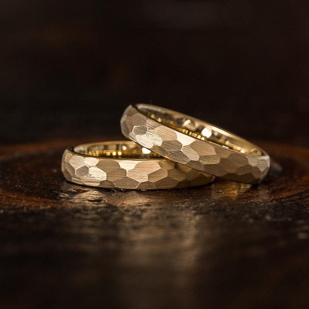 "Zeus" Womens Hammered Tungsten Carbide Ring- Yellow Gold Plate- 4mm-Rings By Lux