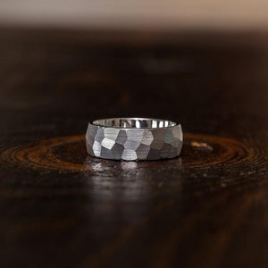 "Zeus" Hammered Tungsten Carbide Ring- White Gold Plate- 8mm-Rings By Lux