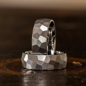"Zeus" Hammered Tungsten Carbide Ring- White Gold Plate- 8mm-Rings By Lux