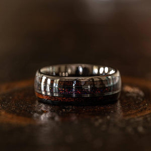 "Dionysus" Desert Ironwood x Black Opal Gunmetal Tungsten Ring-Rings By Lux
