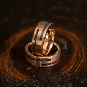 "Perseus" Rose Gold Hammered Tungsten Carbide Ring- Dinosaur and Meteorite- 8mm