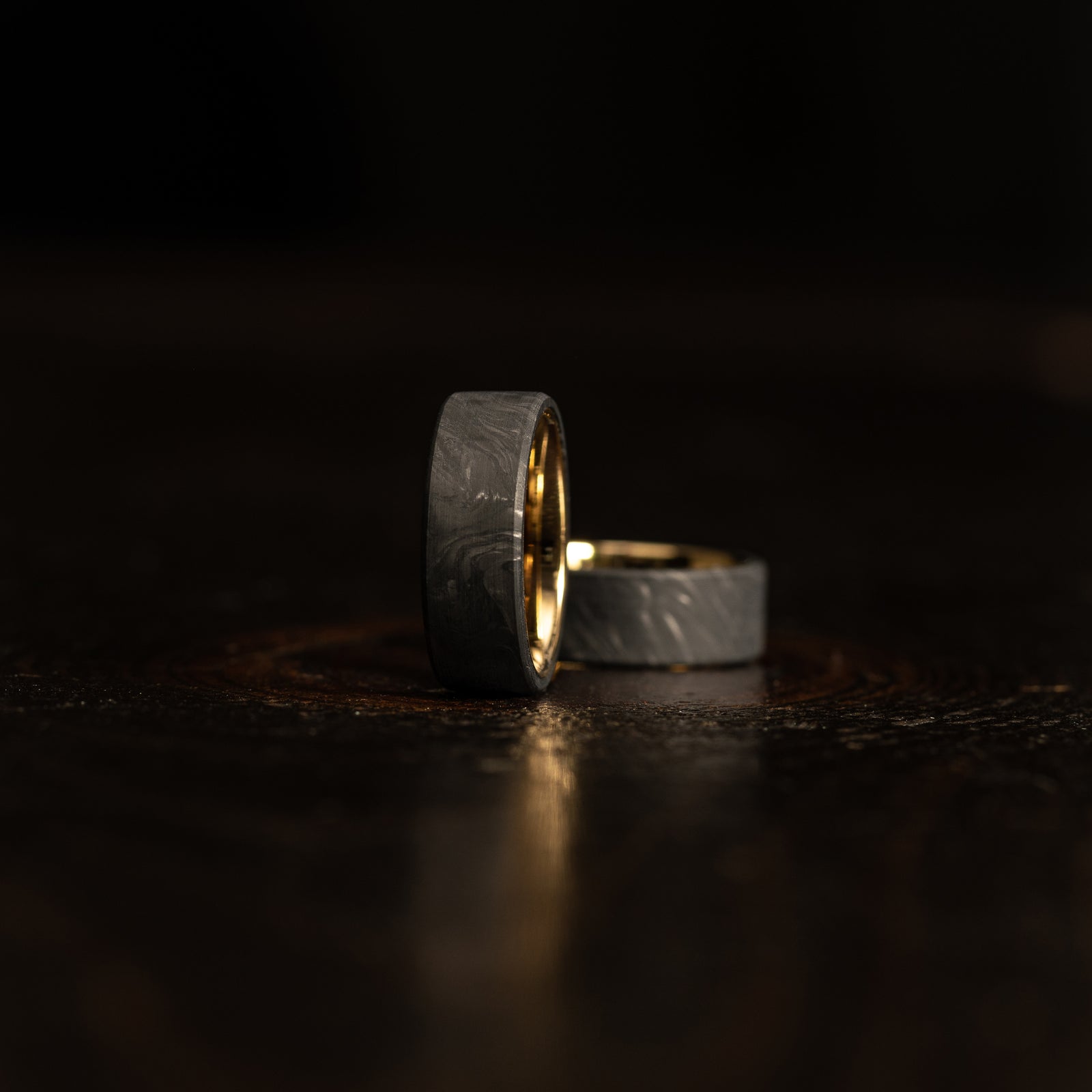 "Athena" Forged Carbon Fiber/Yellow Gold Tungsten Ring