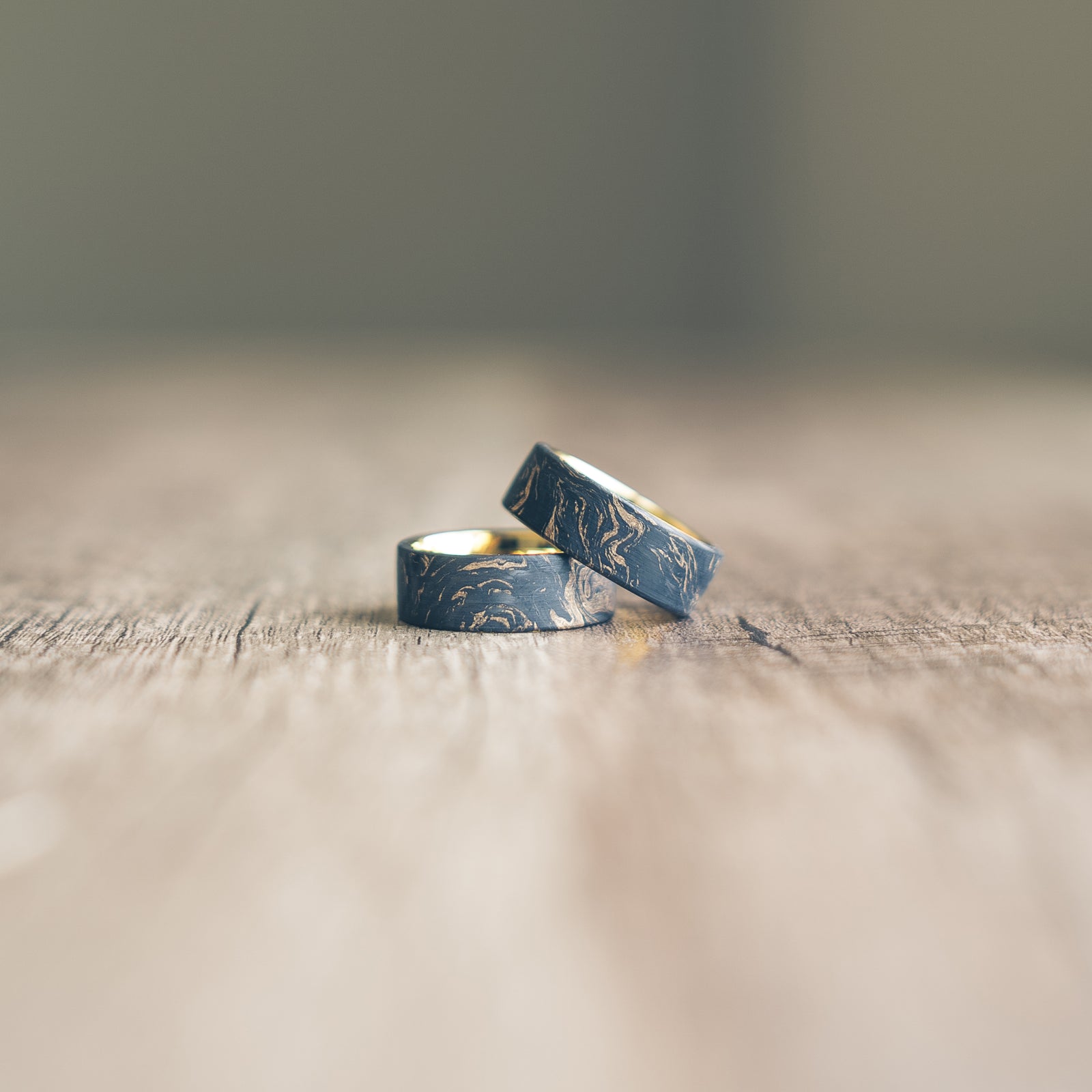 "Athena" Forged Carbon Fiber x Gold Leaf with Gold Tungsten Ring