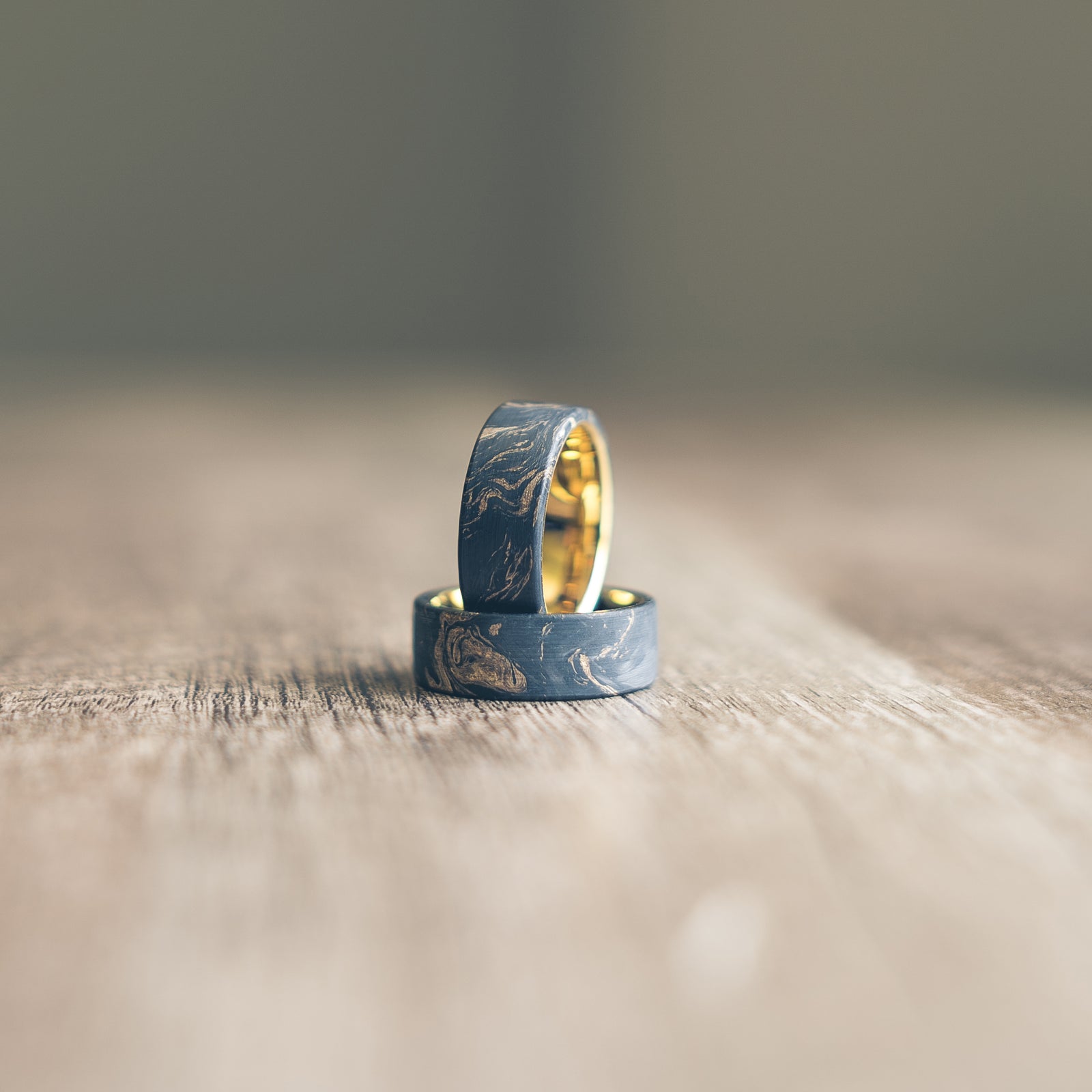 "Athena" Forged Carbon Fiber x Gold Leaf with Gold Tungsten Ring