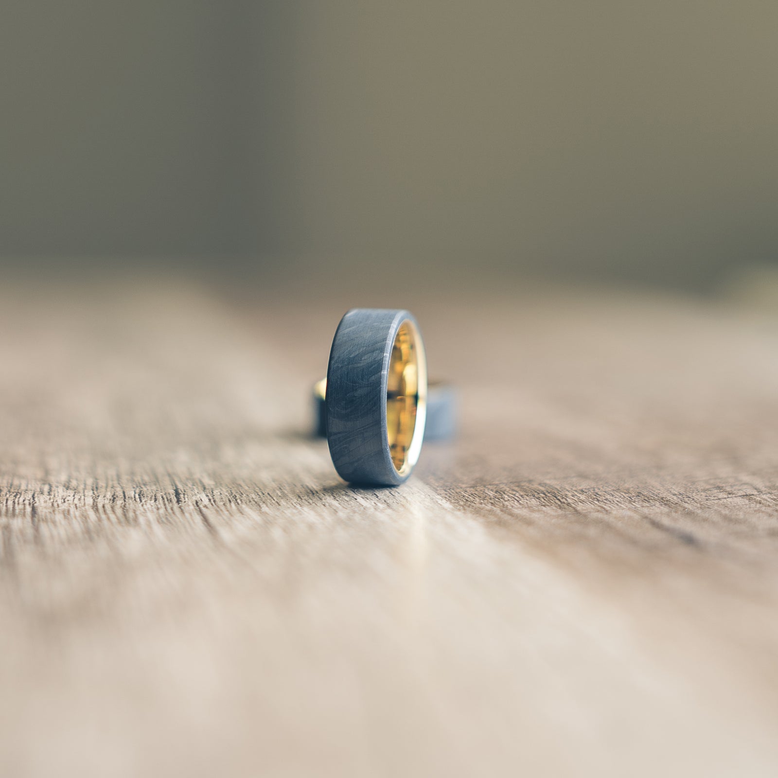 "Athena" Forged Carbon Fiber/Yellow Gold Tungsten Ring