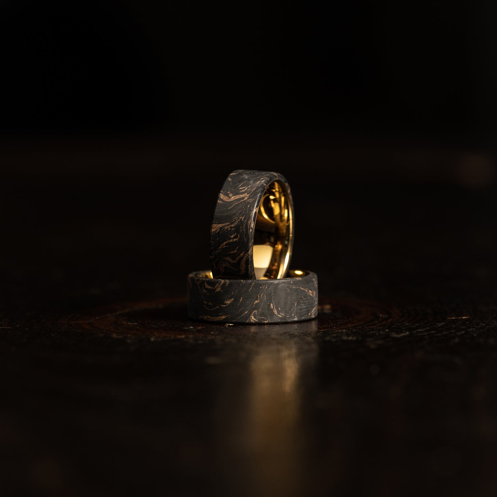 "Athena" Forged Carbon Fiber x Gold Leaf with Gold Tungsten Ring