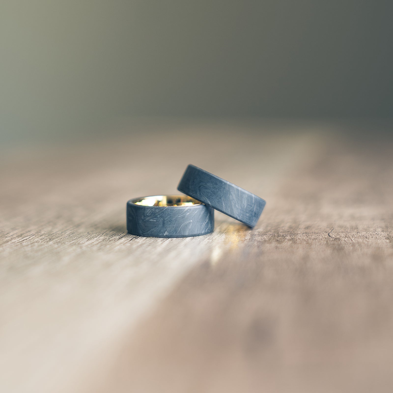 "Athena" Forged Carbon Fiber/Yellow Gold Tungsten Ring