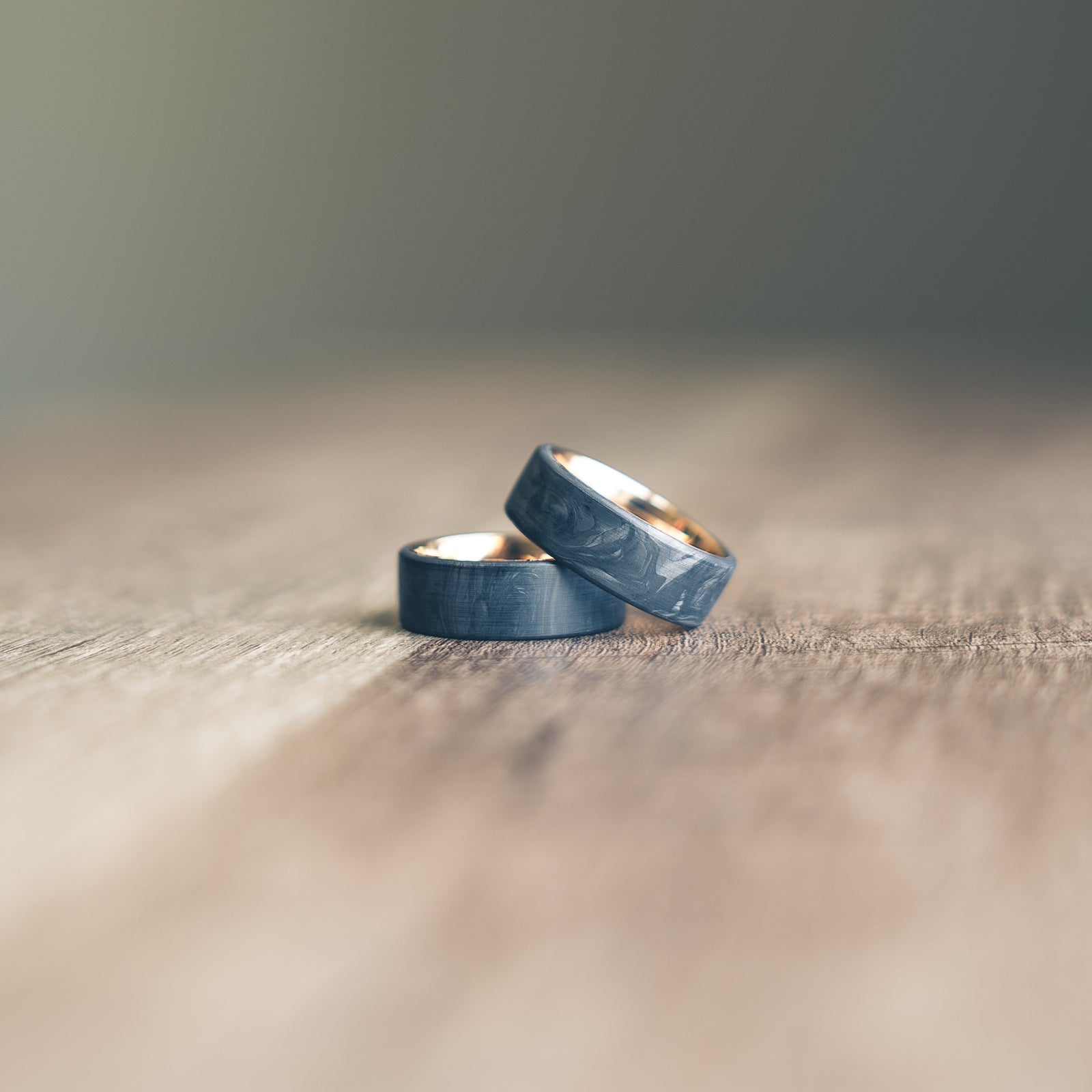 "Athena" Forged Carbon Fiber/Rose Gold Tungsten Ring