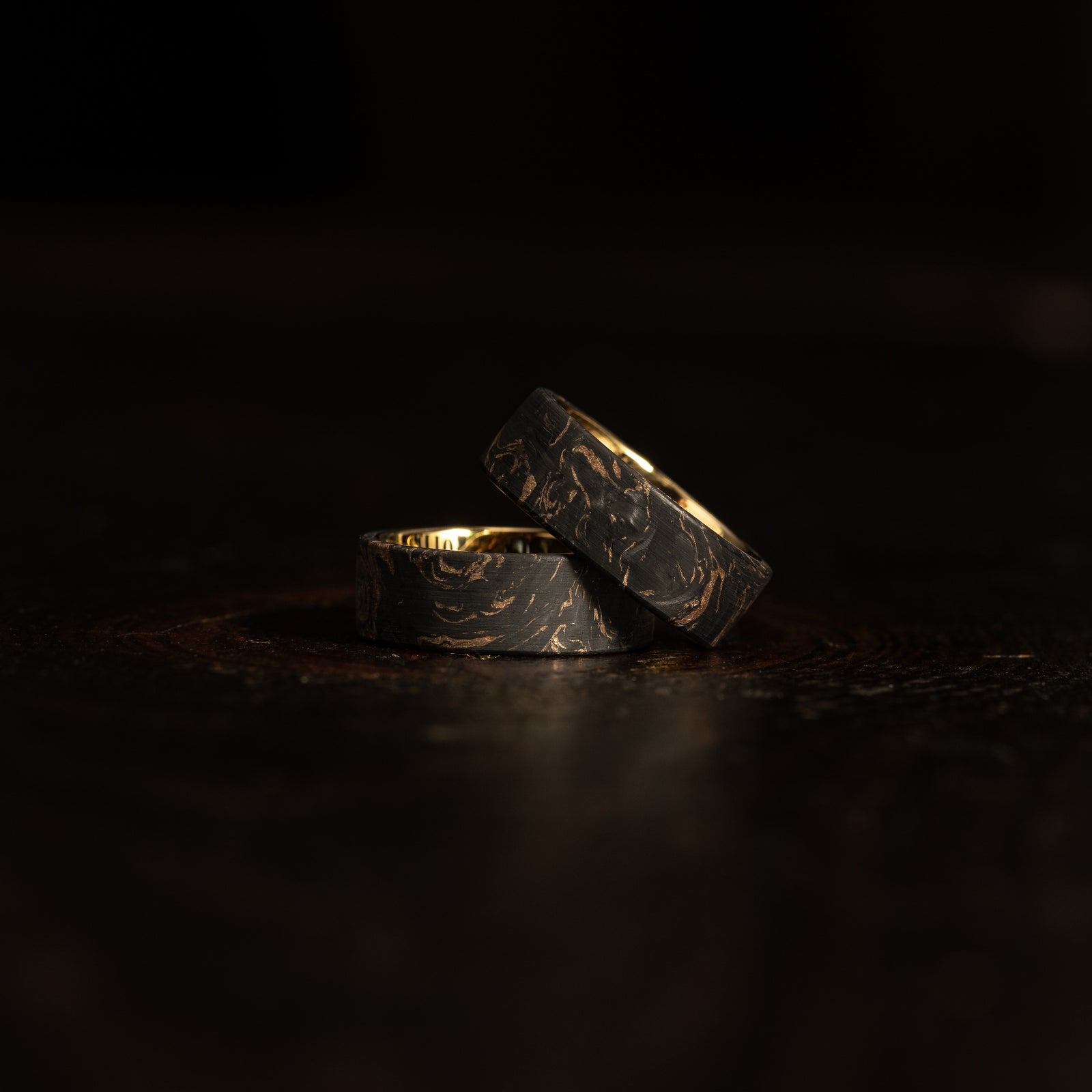 "Athena" Forged Carbon Fiber x Gold Leaf with Gold Tungsten Ring