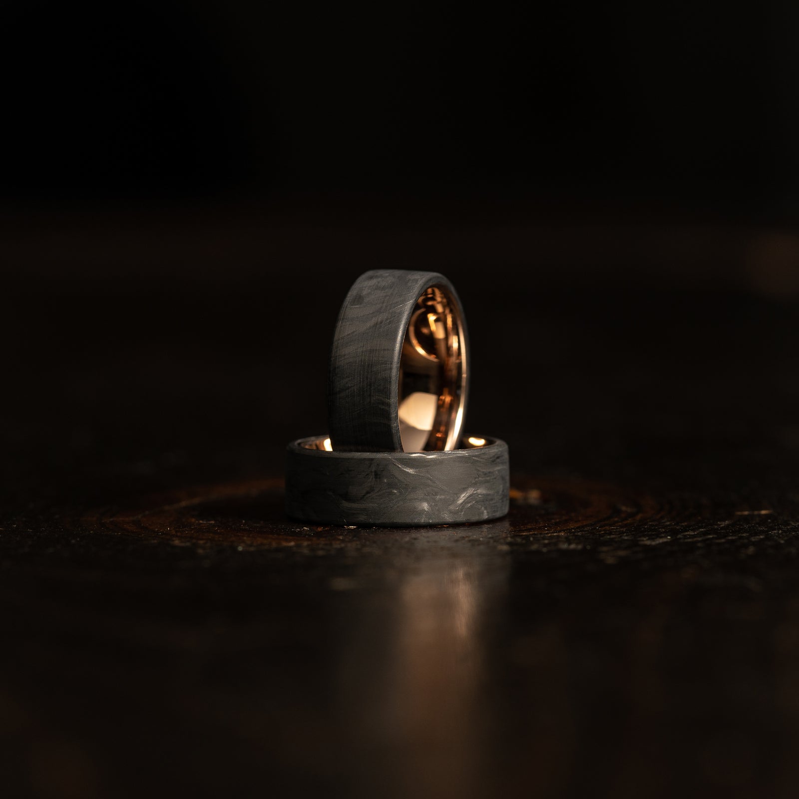 "Athena" Forged Carbon Fiber/Rose Gold Tungsten Ring