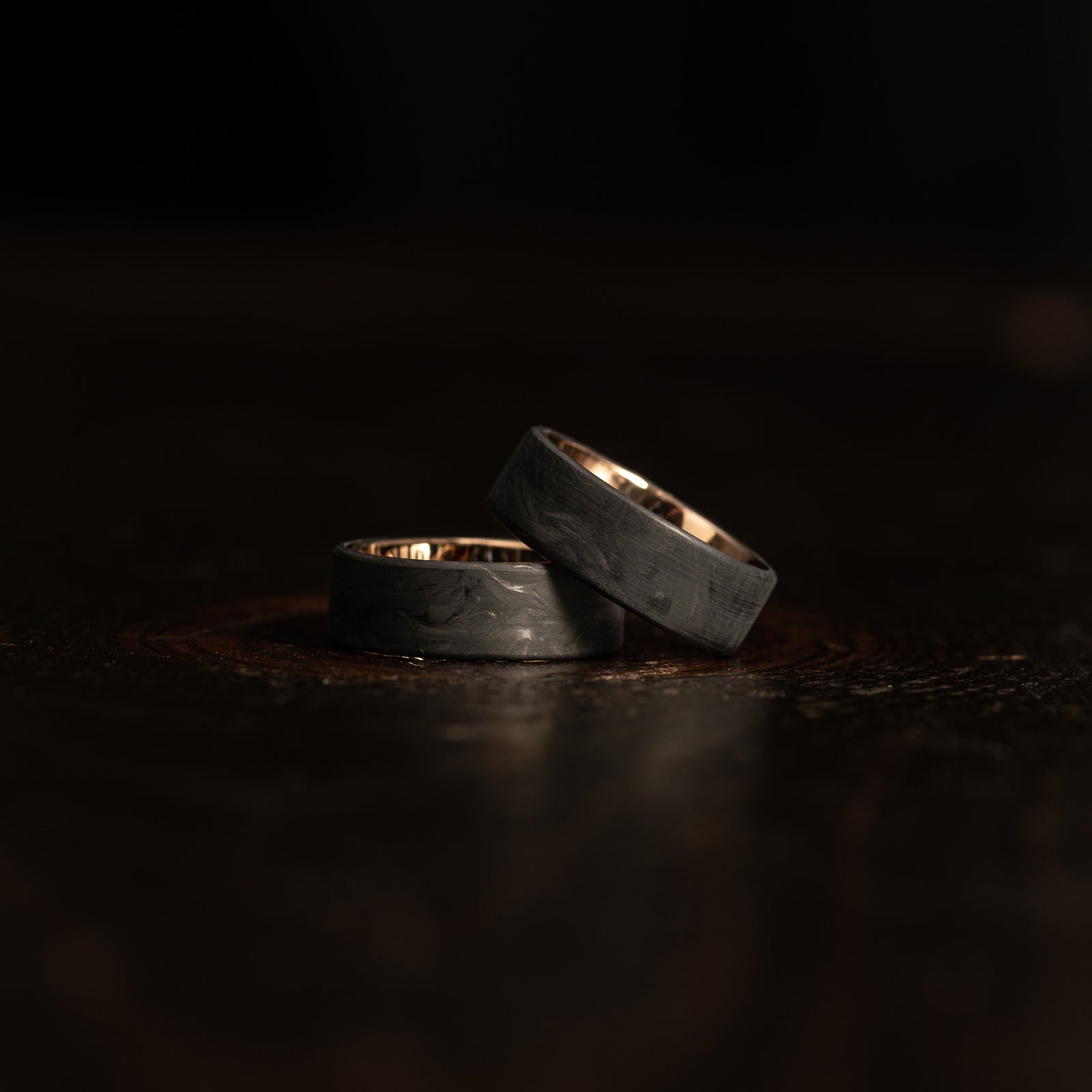 "Athena" Forged Carbon Fiber/Rose Gold Tungsten Ring