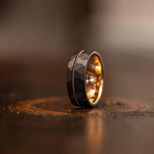 "Zeus" Hammered Guitar String Ring- Black with Guitar String-Rings By Lux