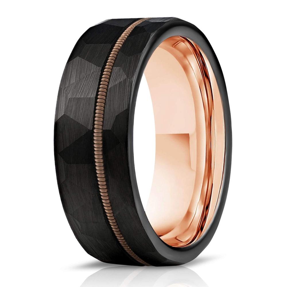 "Zeus" Hammered Guitar String Ring- Black with Guitar String-Rings By Lux