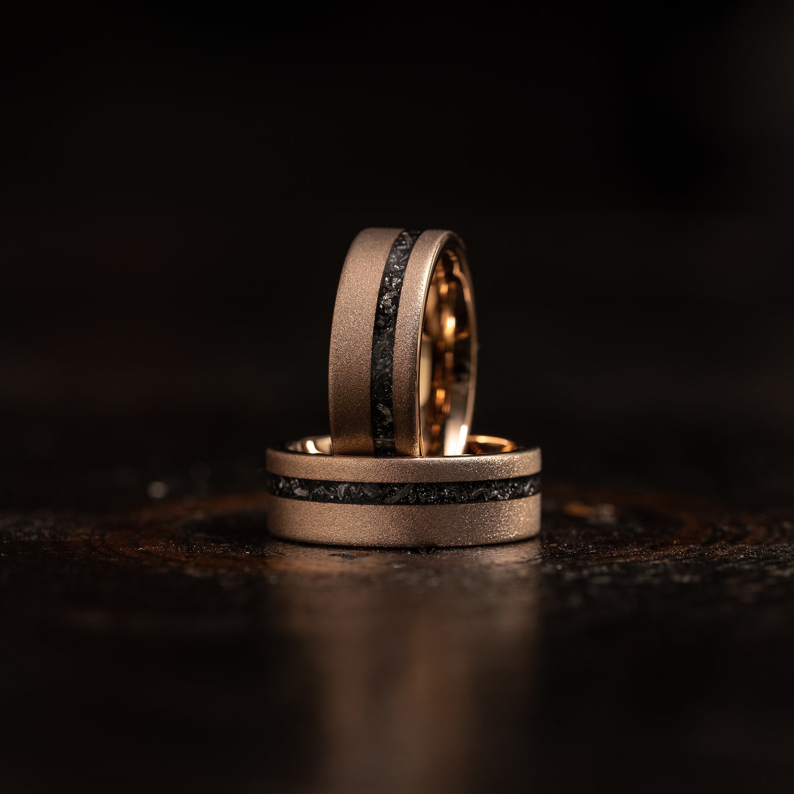 "Dionysus" Sandblasted Rose Gold Tungsten Carbide Ring w/ Meteorite- 8mm