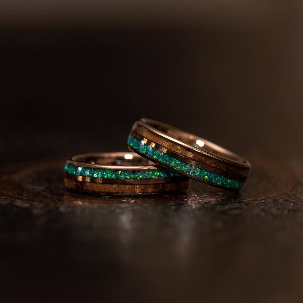 "Dionysis" Womens Tungsten Carbide Ring- Smoked Rose Gold X Blue/Green Opal- 5mm-Rings By Lux