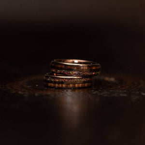 "Dionysis" Womens Tungsten Carbide Ring- Smoked Rose Gold X Rasta Opal- 5mm-Rings By Lux