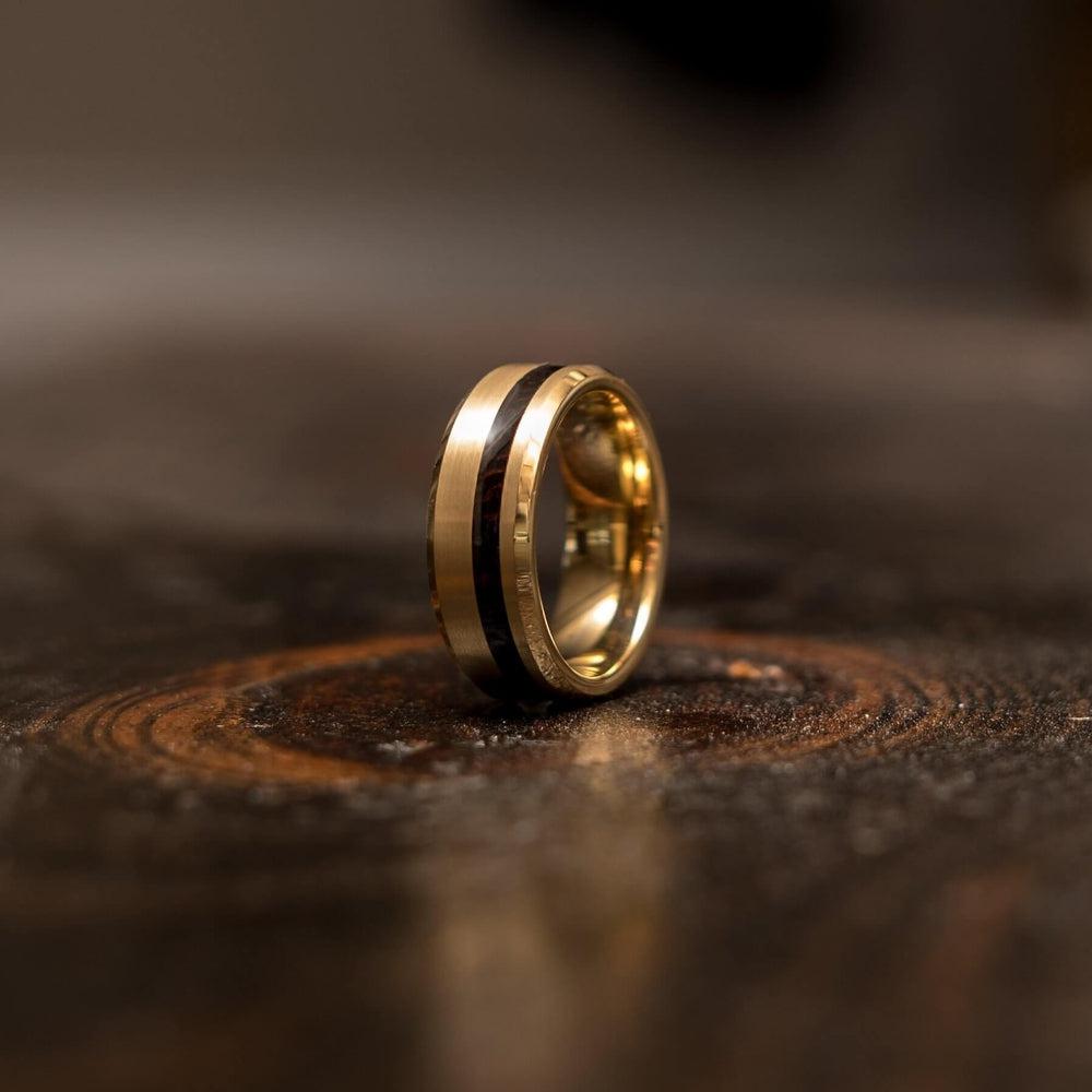 "Artemis" Wenge Wood x Yellow Gold Tungsten Ring-Rings By Lux